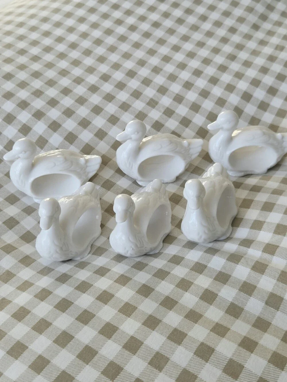 Vintage Set Of 6 White Ceramic / Porcelain Duck Napkin Rings